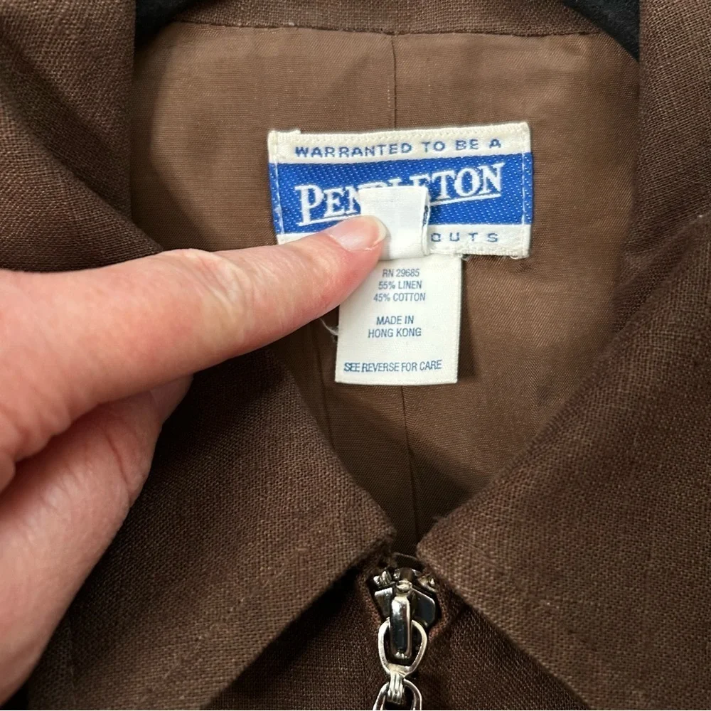 Vintage Pendleton Brown Vest Minimalist Zip Front Size‎ 4 Cotton Linen Blend